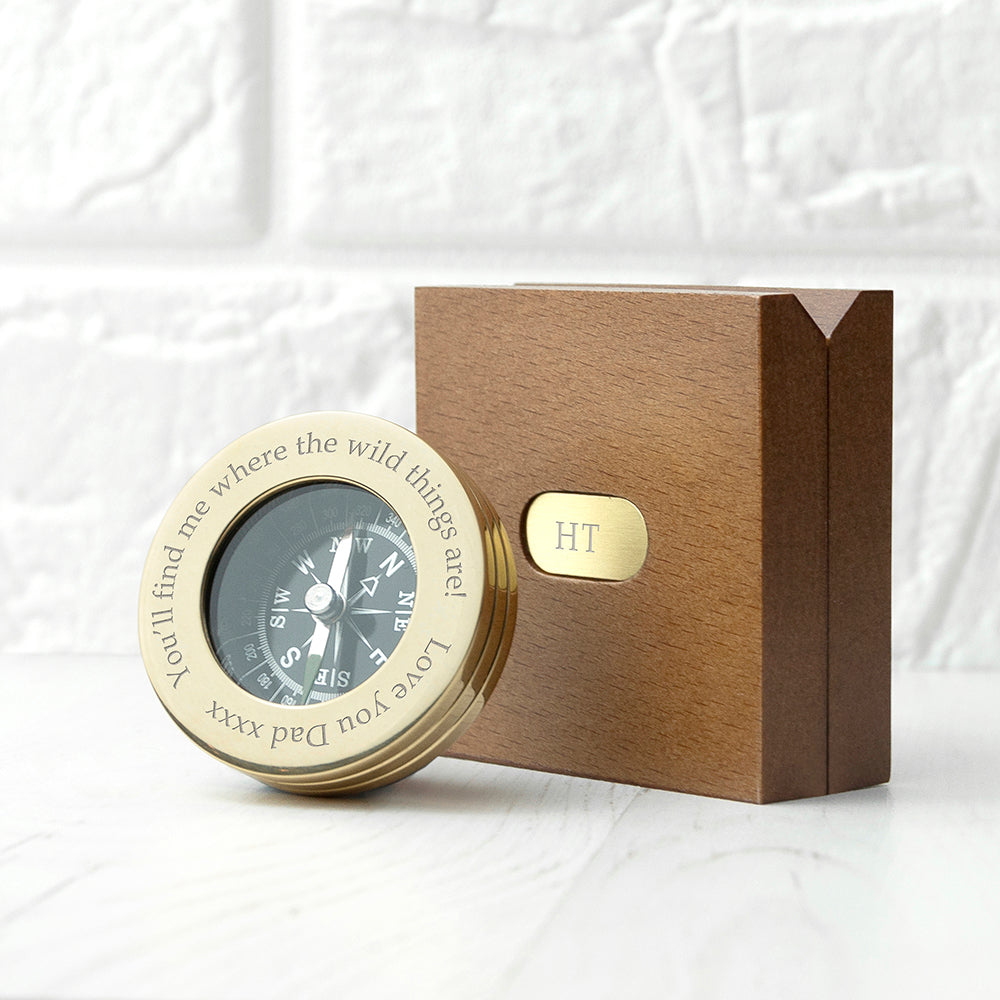 Personalised Brass Travel Compass & Wooden Box: 1 - Compasses By Gift Moments