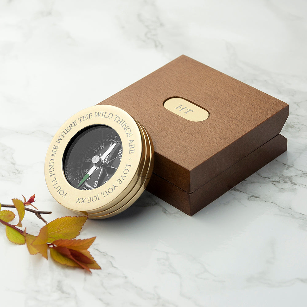 Personalised Brass Travel Compass & Wooden Box: 4 - Compasses By Gift Moments