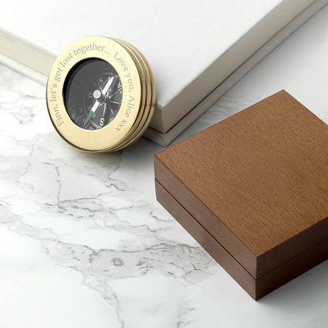 Personalised Brass Travel Compass & Wooden Box: 5 - Compasses By Gift Moments