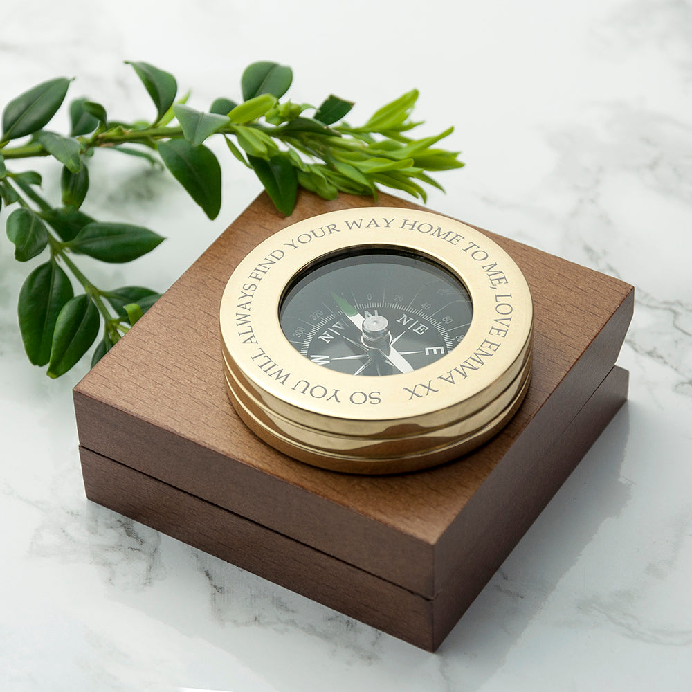 Personalised Brass Travel Compass & Wooden Box: 6 - Compasses By Gift Moments