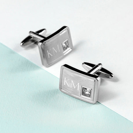 Personalised Brushed Silver Crystal Cufflinks: 2 - Cufflinks & Tie Slides By Gift Moments