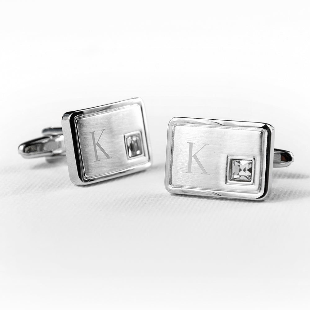 Personalised Brushed Silver Crystal Cufflinks: 4 - Cufflinks & Tie Slides By Gift Moments