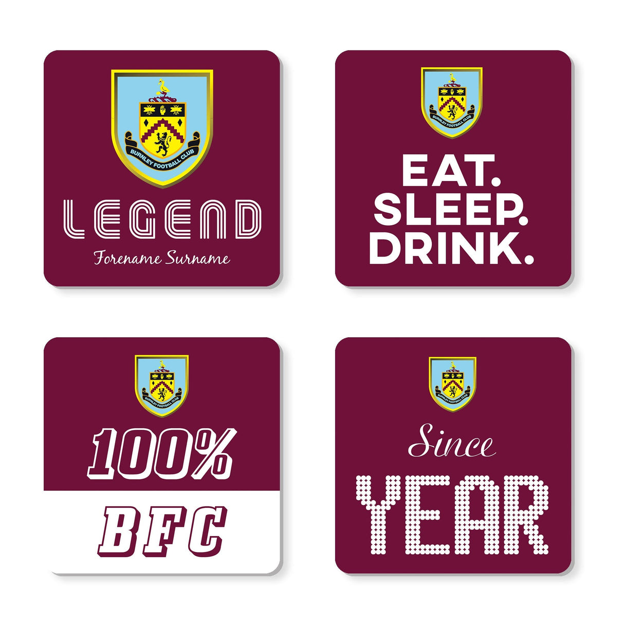 Personalised Burnley FC Coaster Set: 1 - Coasters By Burnley