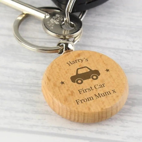 Personalised Car Motif Wooden Keyring: 2 - Keyrings By Gift Moments