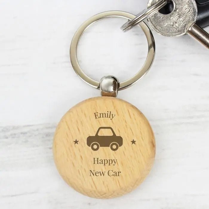 Personalised Car Motif Wooden Keyring: 4 - Keyrings By Gift Moments