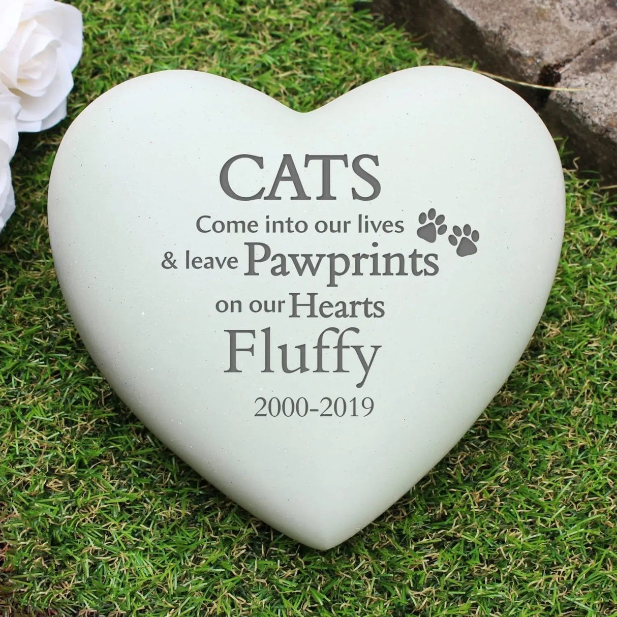 Personalised Cat Pawprints Heart Memorial Stone: 2 - Memorials By Gift Moments