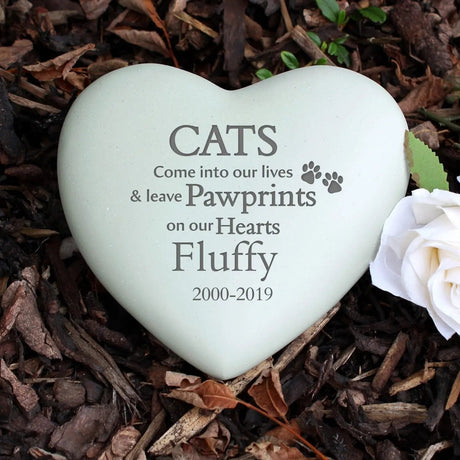 Personalised Cat Pawprints Heart Memorial Stone: 1 - Memorials By Gift Moments