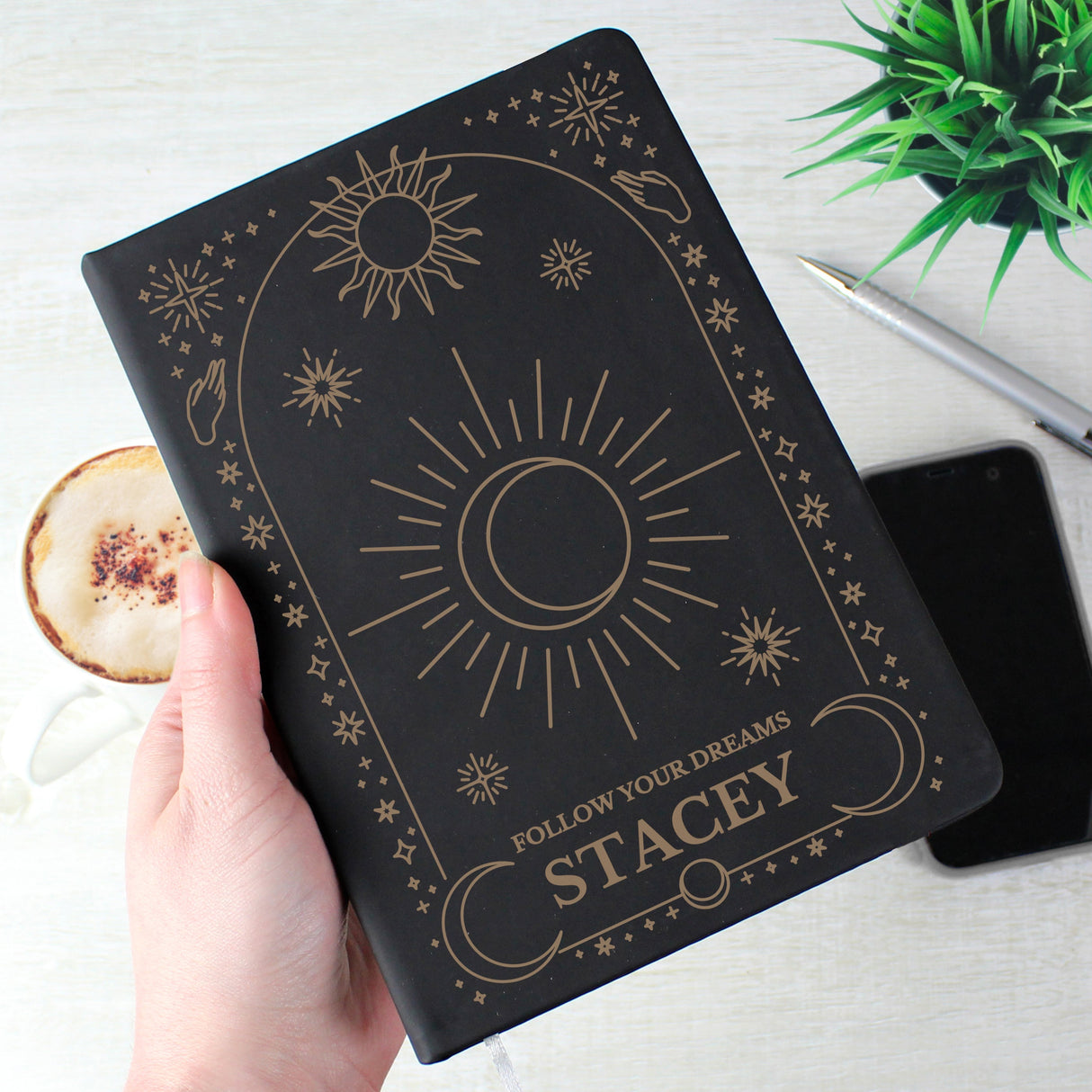 Personalised Celestial Black Hardback Notebook: 1 - Notebooks By Gift Moments