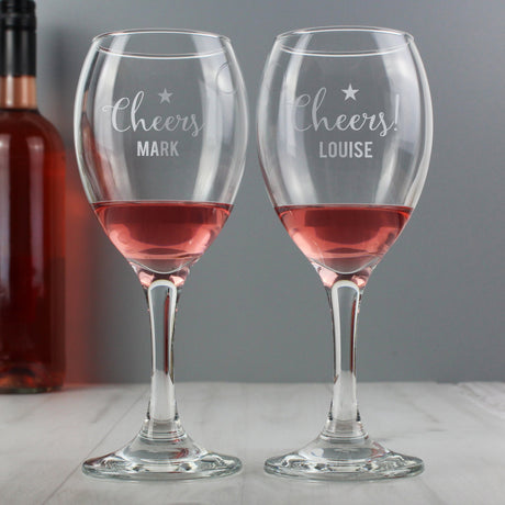 Personalised Cheers Wine Glass Set: 2 - Wine Glasses By Gift Moments