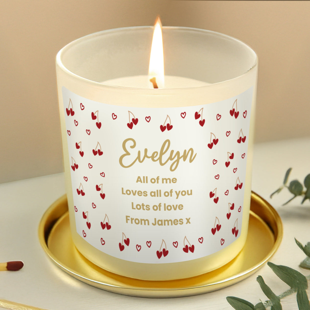 Personalised Cherry Hearts Jar Candle: 4 - Candles By Gift Moments