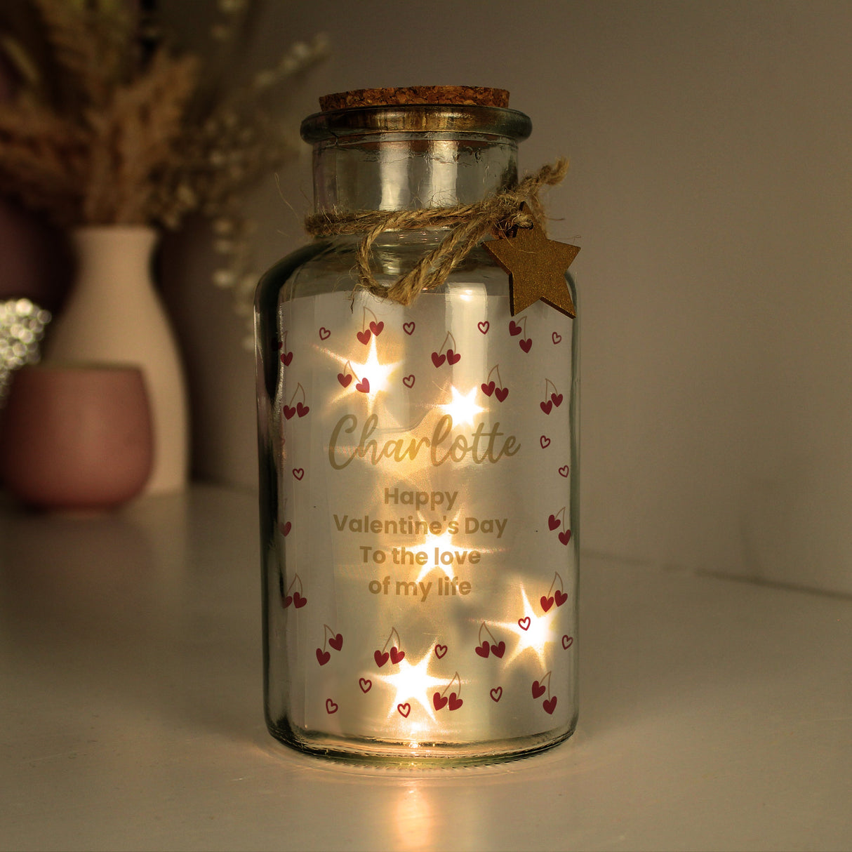 Personalised Cherry Hearts LED Jar: 2 - LED Lighting By Gift Moments