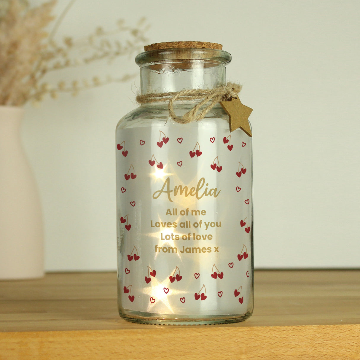 Personalised Cherry Hearts LED Jar: 3 - LED Lighting By Gift Moments