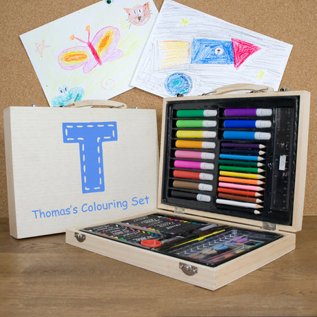 Personalised 63-Piece Children’s Colouring Set: 1 - Blue - Pencil Cases & Sets By Gift Moments