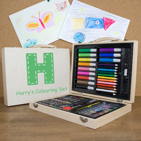 Personalised 63-Piece Children’s Colouring Set: 3 - Green - Pencil Cases & Sets By Gift Moments