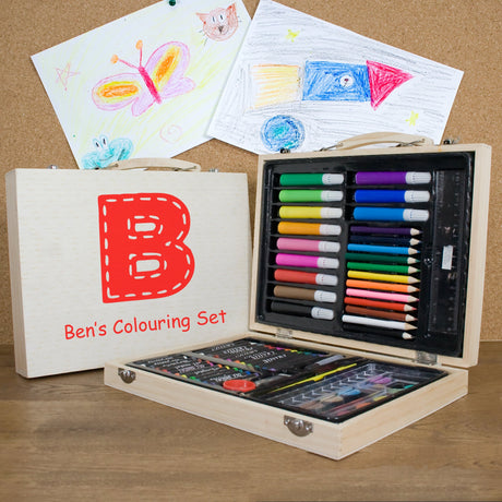 Personalised 63-Piece Children’s Colouring Set: 5 - Red - Pencil Cases & Sets By Gift Moments