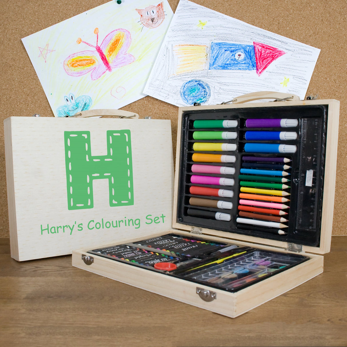 Personalised Children's 63-Piece Colouring Set Green - Pencil Cases & Sets at Gift Moments