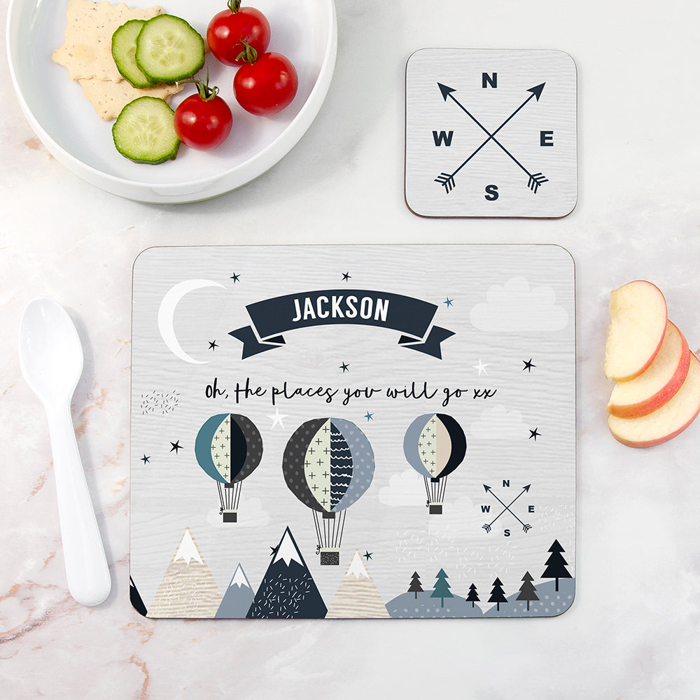 Personalised Kid's Hot Air Balloon Placemat & Coaster Set Default Title - Placemats at Gift Moments