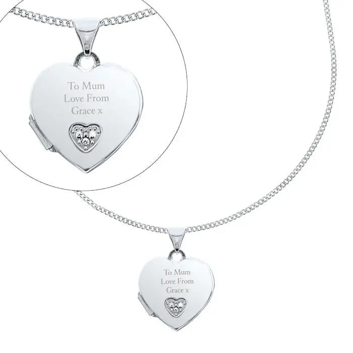 Personalised Sterling Silver Heart Locket Necklace: 4 - Necklaces By Gift Moments