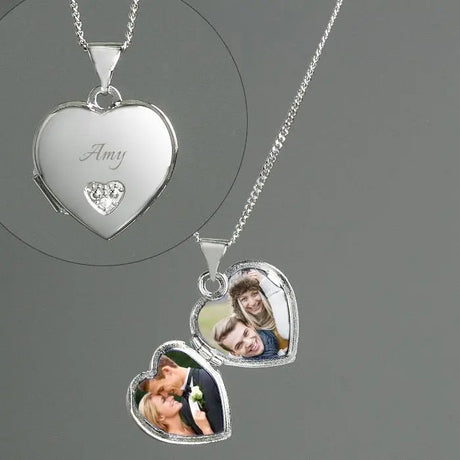 Personalised Sterling Silver Heart Locket Necklace: 3 - Necklaces By Gift Moments