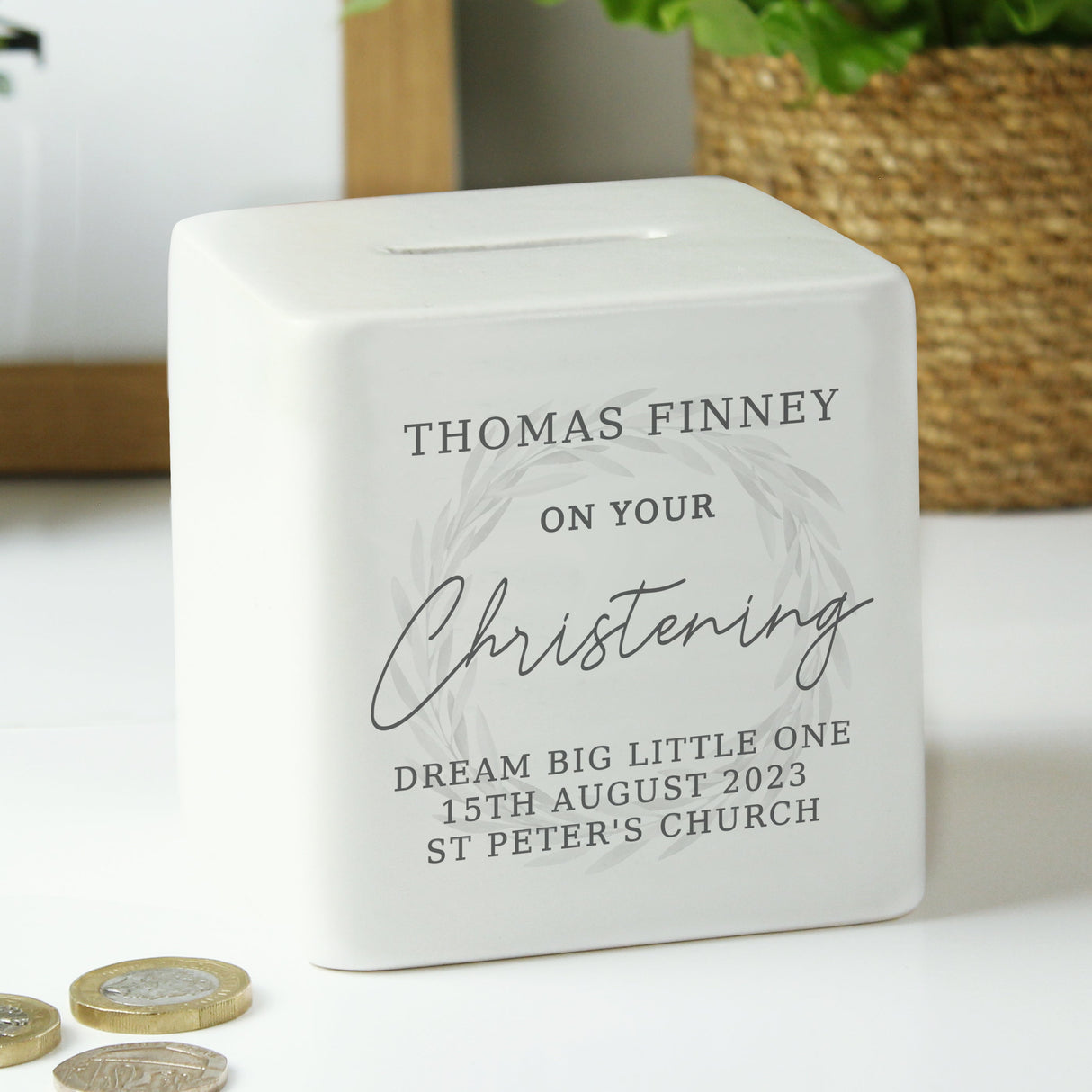 Personalised Christening Ceramic Money Box: 2 - Money Boxes By Gift Moments