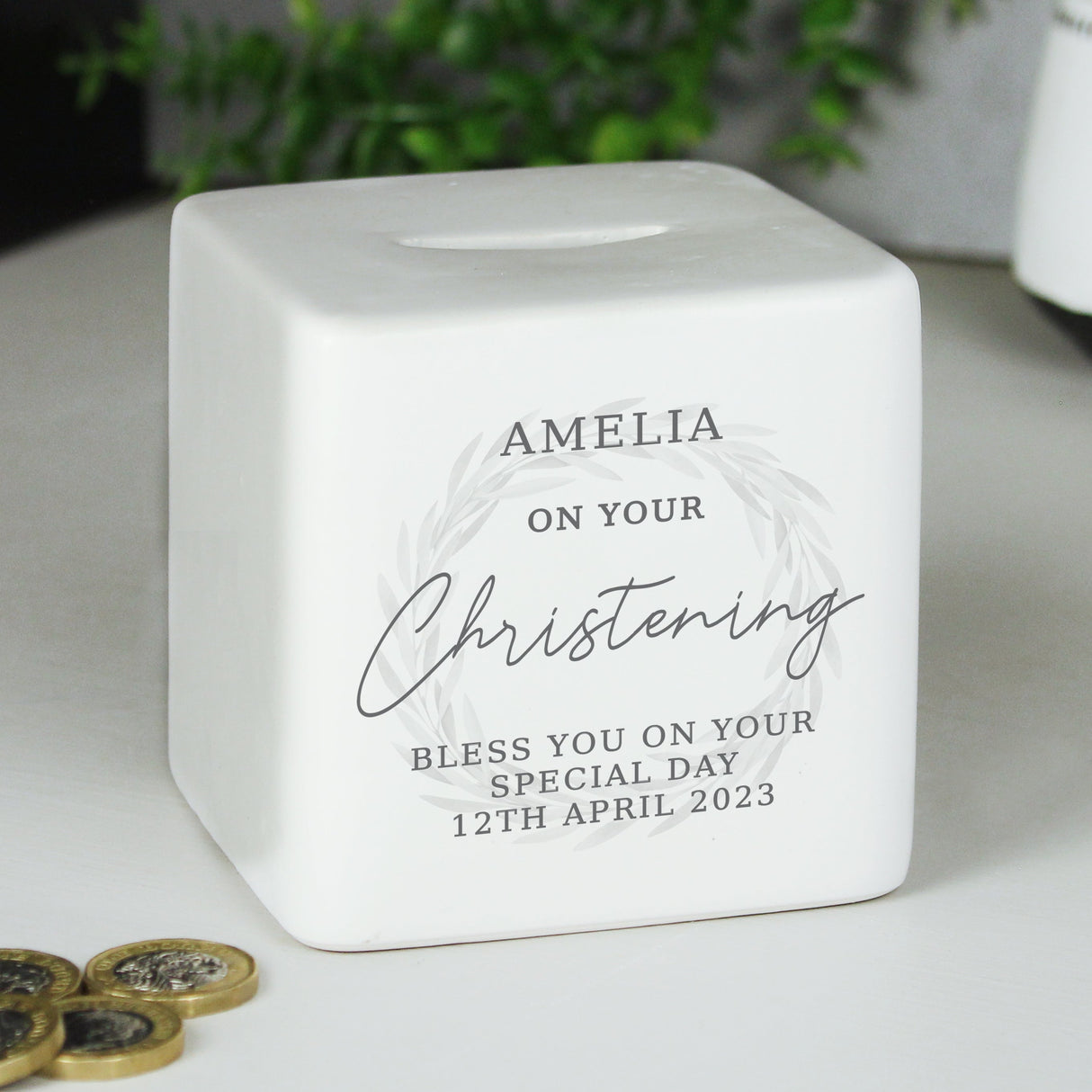 Personalised Christening Ceramic Money Box: 5 - Money Boxes By Gift Moments