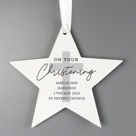 Personalised Christening Wooden Star Decoration: 2 - Decorations By Gift Moments