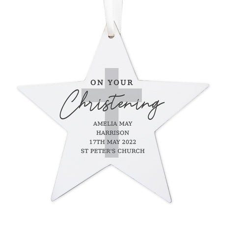 Personalised Christening Wooden Star Decoration: 3 - Decorations By Gift Moments