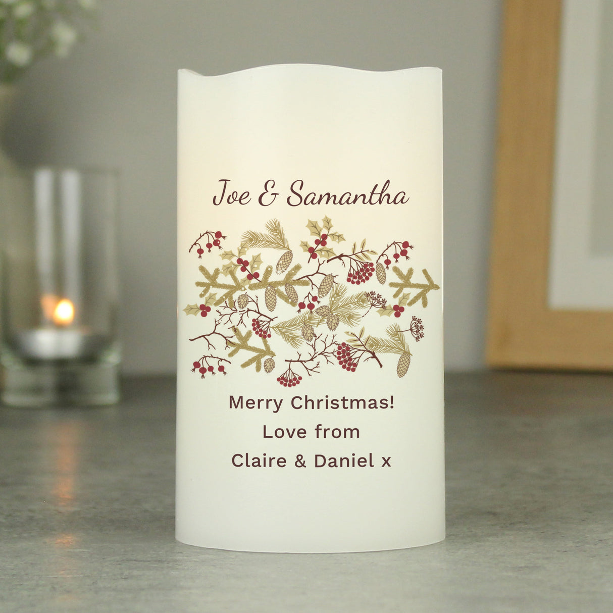 Personalised Christmas Floral LED Candle: 3 - LED Lighting By Gift Moments