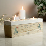 Personalised Christmas Foliage Tea Light Box: 3 - Candle Holders By Gift Moments