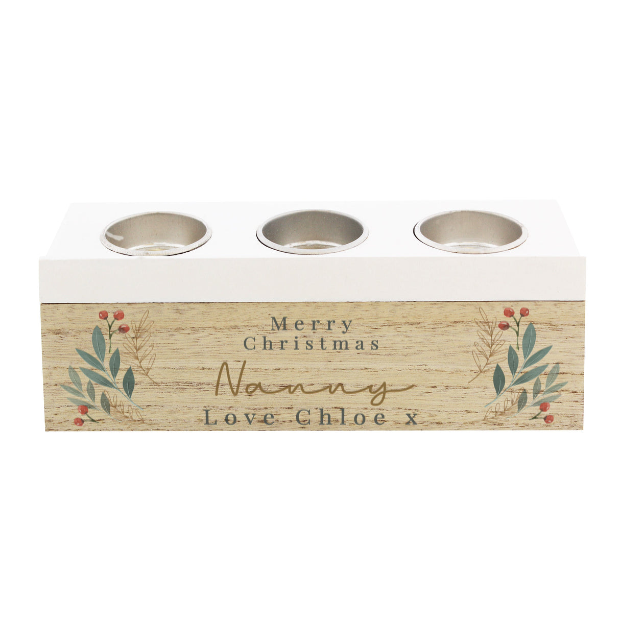 Personalised Christmas Foliage Tea Light Box: 5 - Candle Holders By Gift Moments