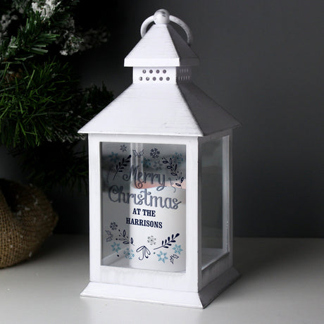 Personalised Frost White Christmas Lantern: 2 - LED Lighting By Gift Moments