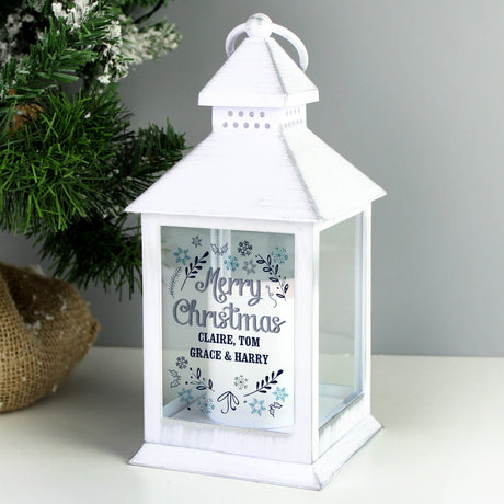 Personalised Frost White Christmas Lantern: 1 - LED Lighting By Gift Moments