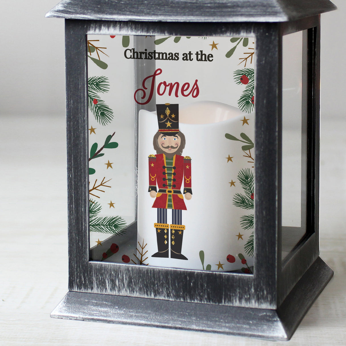 Personalised Christmas Black Nutcracker Lantern: 3 - LED Lighting By Gift Moments