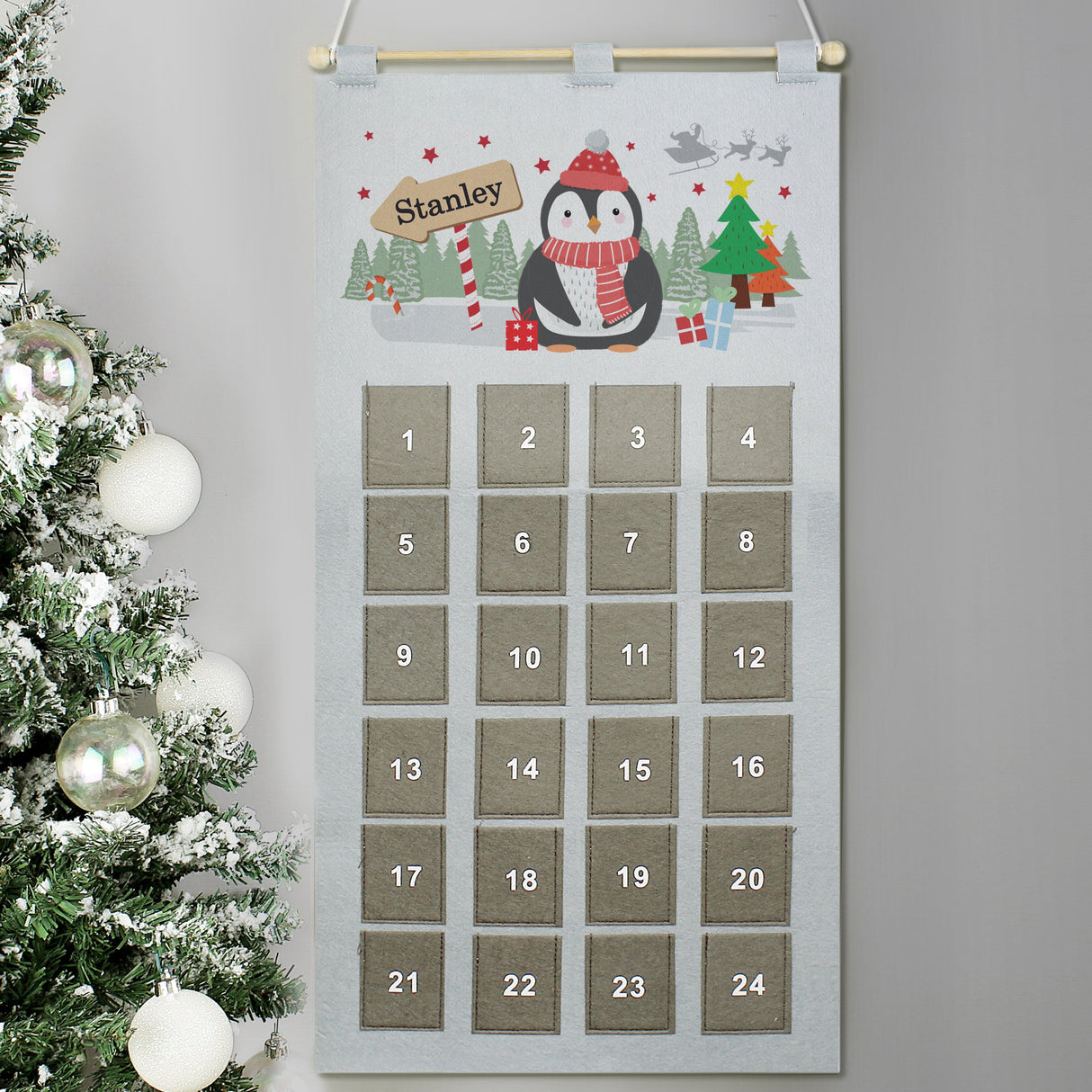 Personalised Silver Grey Penguin Advent Calendar: 1 - Advent Calendars By Gift Moments