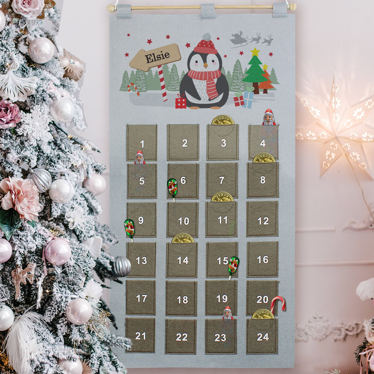 Personalised Silver Grey Penguin Advent Calendar: 3 - Advent Calendars By Gift Moments