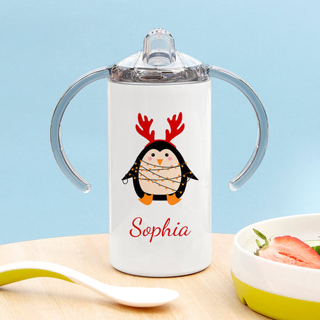 Personalised Christmas Penguin Kids Sippy Cup: 3 - Kids Bottles By Gift Moments