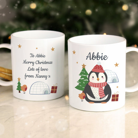 Personalised Christmas Penguin Mug: 2 - Plastic Mugs By Gift Moments