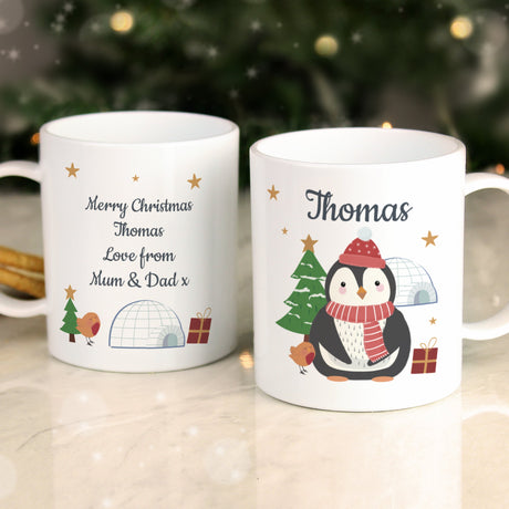 Personalised Christmas Penguin Mug: 4 - Plastic Mugs By Gift Moments