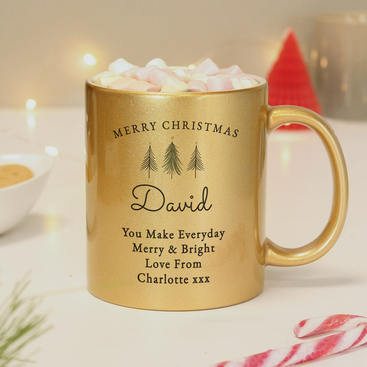 Personalised Gold Glitter Christmas Tree Mug: 2 - Mugs By Gift Moments