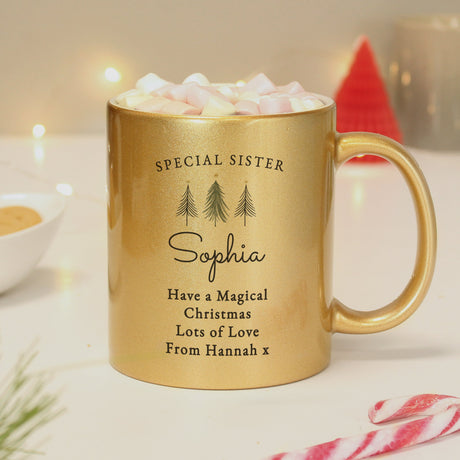 Personalised Gold Glitter Christmas Tree Mug: 3 - Mugs By Gift Moments