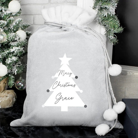 Personalised Silver Grey Pom Pom Christmas Sack: 1 - Christmas Sacks By Gift Moments