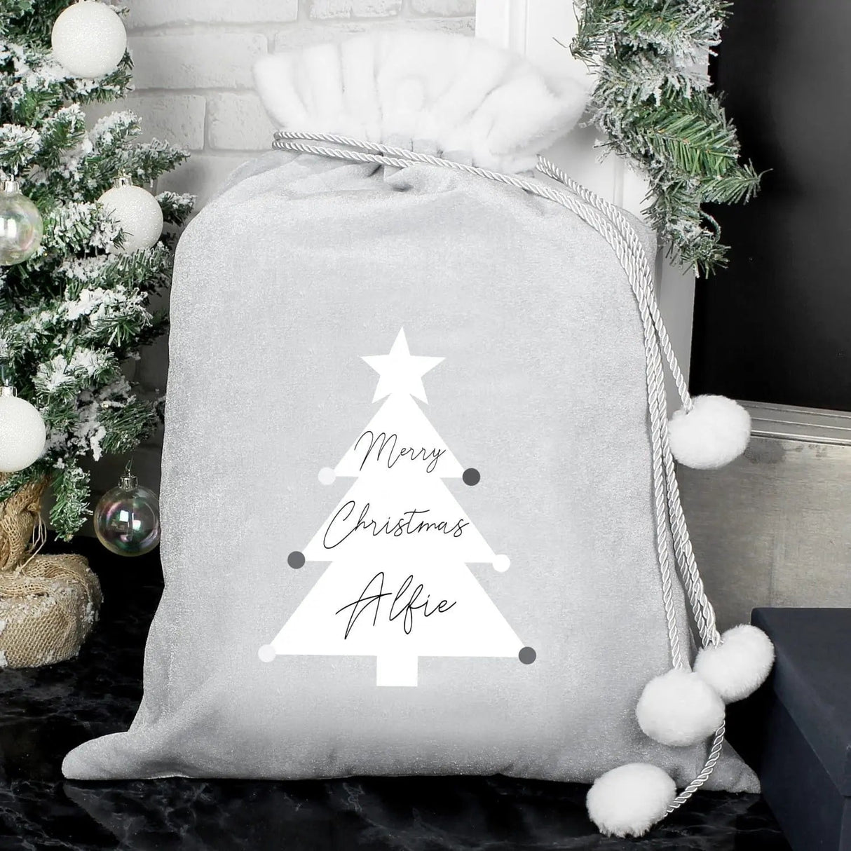 Personalised Silver Grey Pom Pom Christmas Sack: 2 - Christmas Sacks By Gift Moments