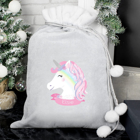 Personalised Unicorn Christmas Pom Pom Sack: 1 - Christmas Sacks By Gift Moments