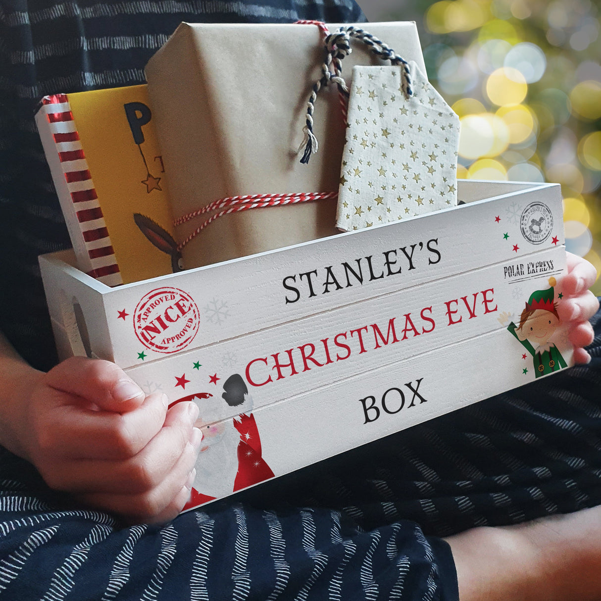 Personalised Christmas Wooden Crate with Handles: 1 - Storage By Gift Moments