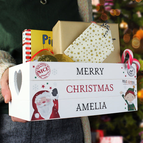 Personalised Christmas Wooden Crate with Handles: 2 - Storage By Gift Moments