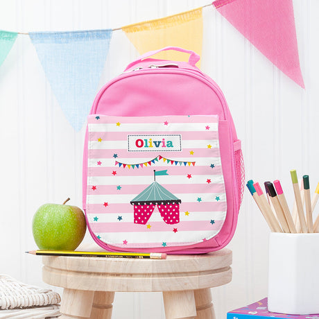 Personalised Girl's Circus Themed Pink Lunch Bags Tent - Lunch Boxes & Bags at Gift Moments