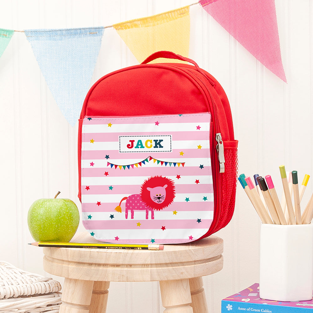 Personalised Girl's Circus Themed Red Lunch Bag Lion - Lunch Boxes & Bags at Gift Moments