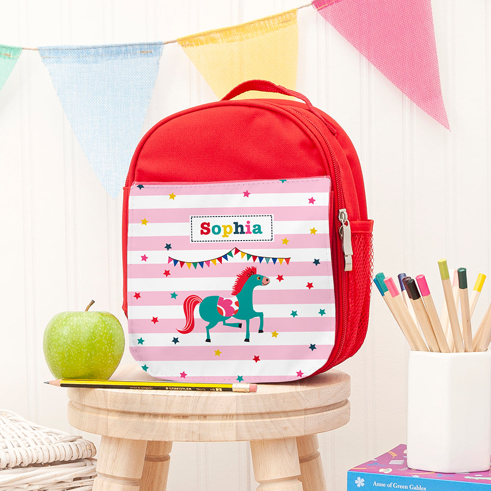 Personalised Girl's Circus Themed Red Lunch Bag Horse - Lunch Boxes & Bags at Gift Moments