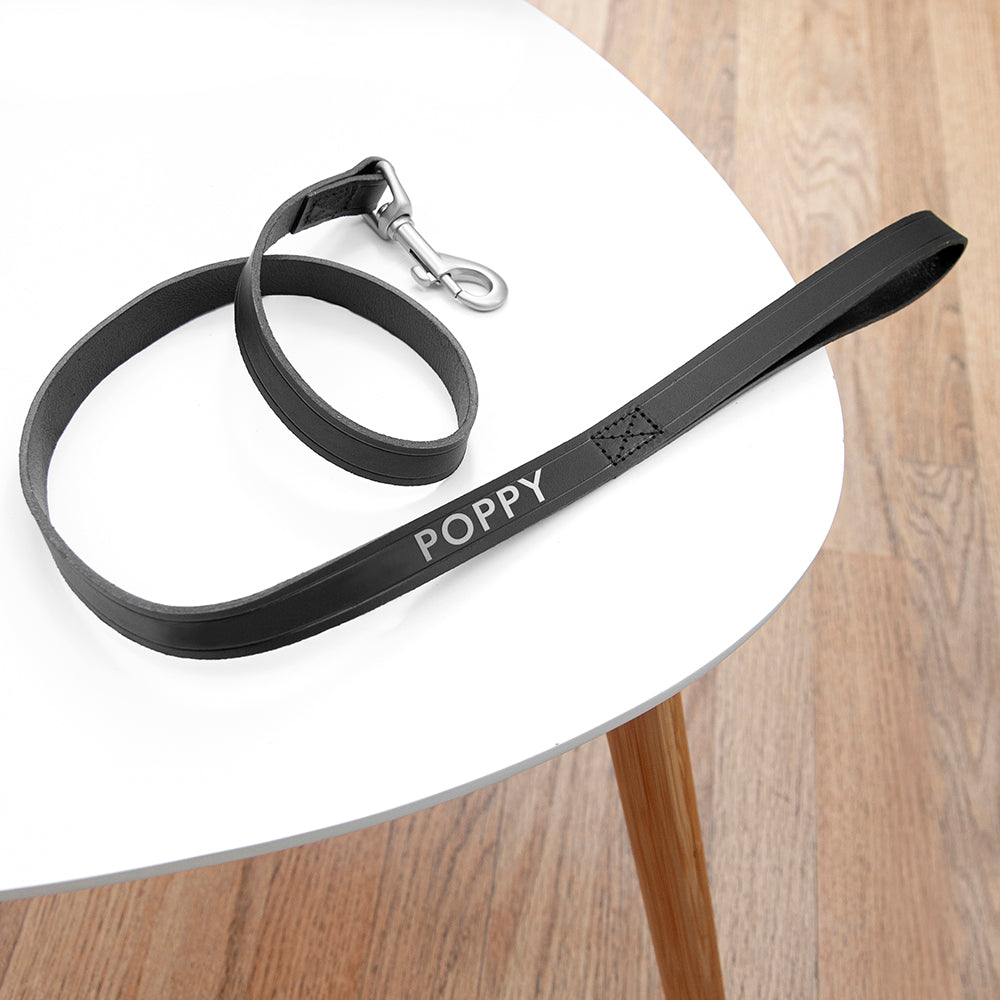 Personalised Classic Black Leather Dog Lead Standard - Pet Products at Gift Moments