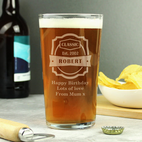 Personalised Classic Pint Glass Gift: 3 - Beer Glasses By Gift Moments